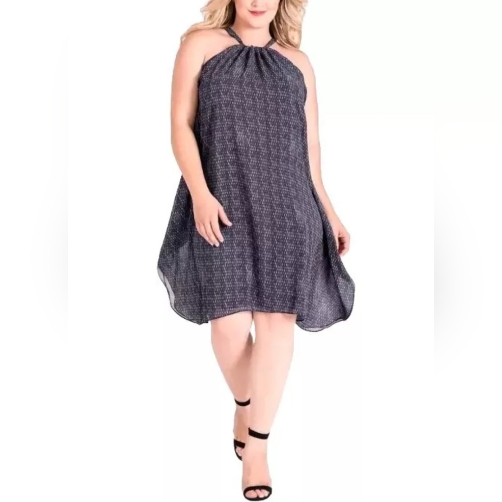 Standards & Practices Blue Snake Print Halter Trapeze Chiffon Dress Sz 3X NWT